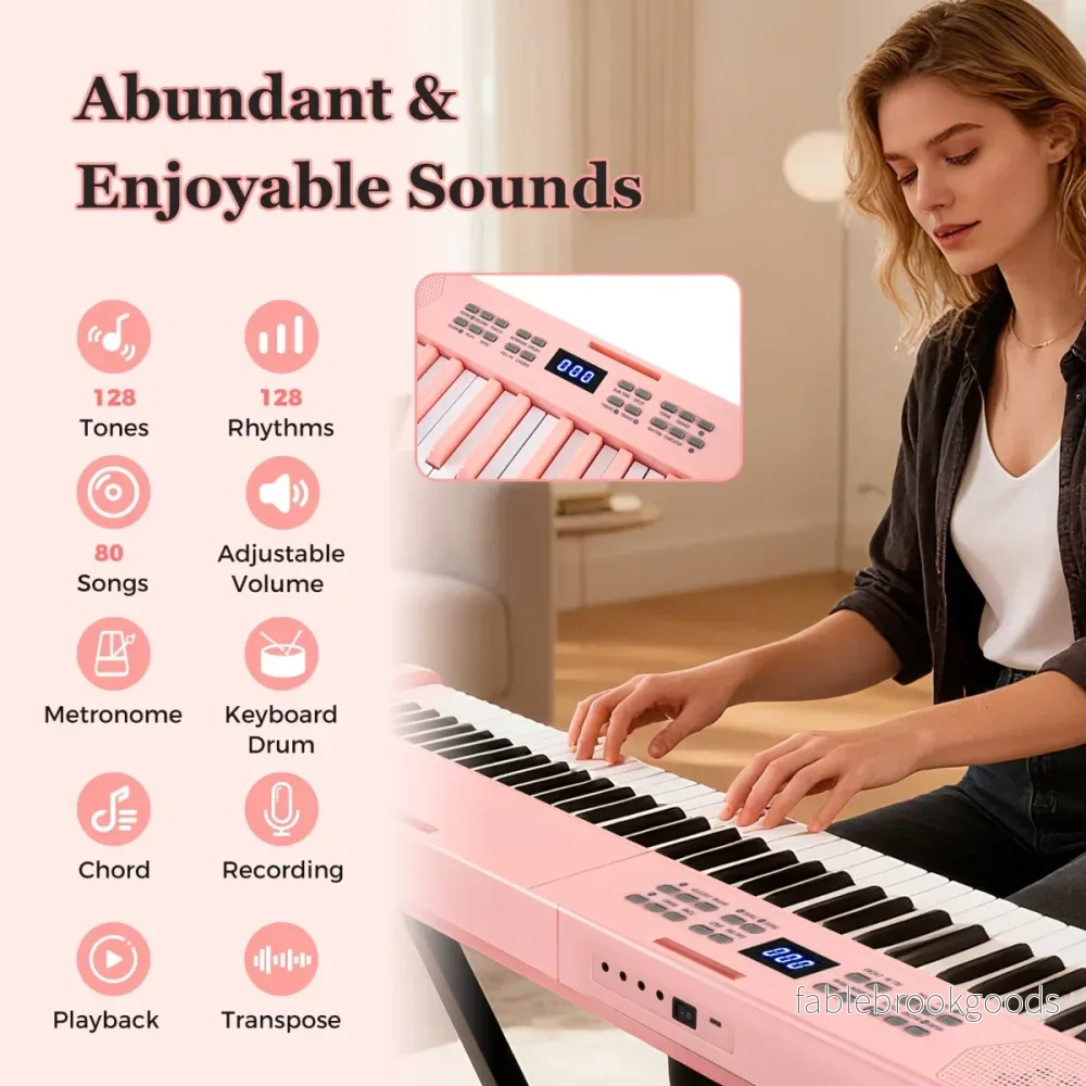 tangenter – hopfällbart pianoklaviatur fullskaligt elektroniskt keyboard med MIDI och Split funktion – 61 – Rosa - Bild 3