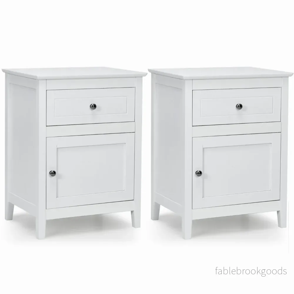 Set – med furu sängbord låda och dörr vånings accent sidobord – 2 2 – Vit
