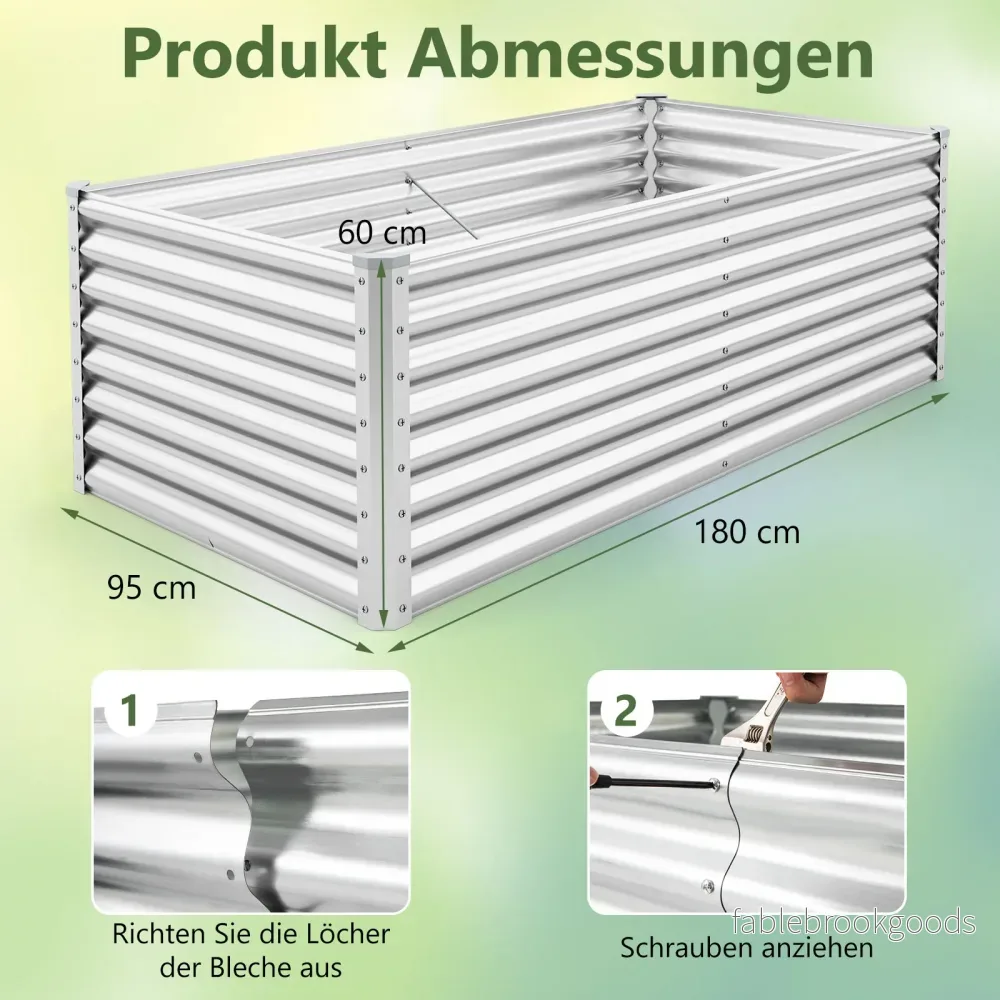 Metall – Högbädd Växtlåda Rektangulärt Förkultiveringsbädd med förstärkta stänger och öppen botten – 180 x 95 x 60 cm – Silver - Bild 2