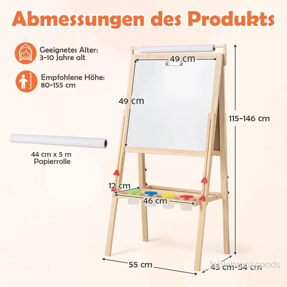 i – Barn Tafel med Magnetisk Tavelkritt och Whiteboard Papperroll Höjdjusterbar – 3 1 – Natur - Bild 2