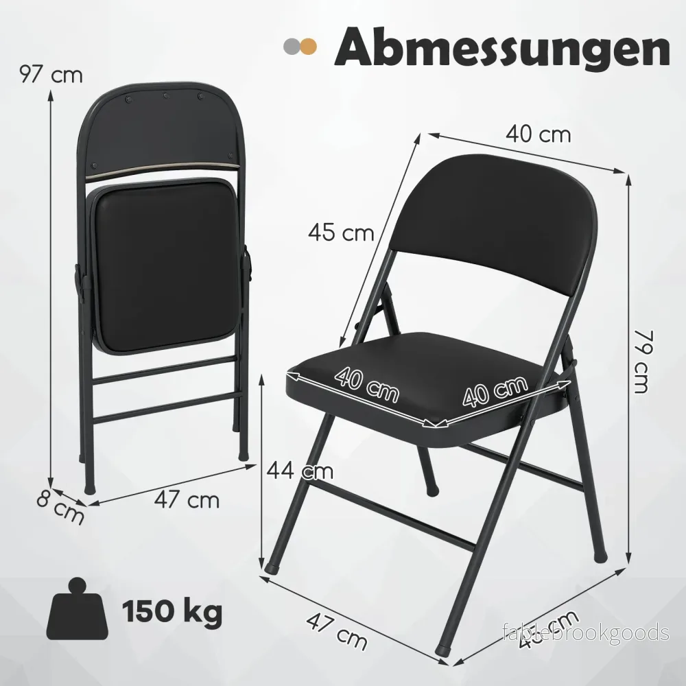 stycken – hopfällbara trädgårdsstolar campingstolar konstläder med metallram matstolar vadderade upp till belastning – 4 150 kg – Svart - Bild 2