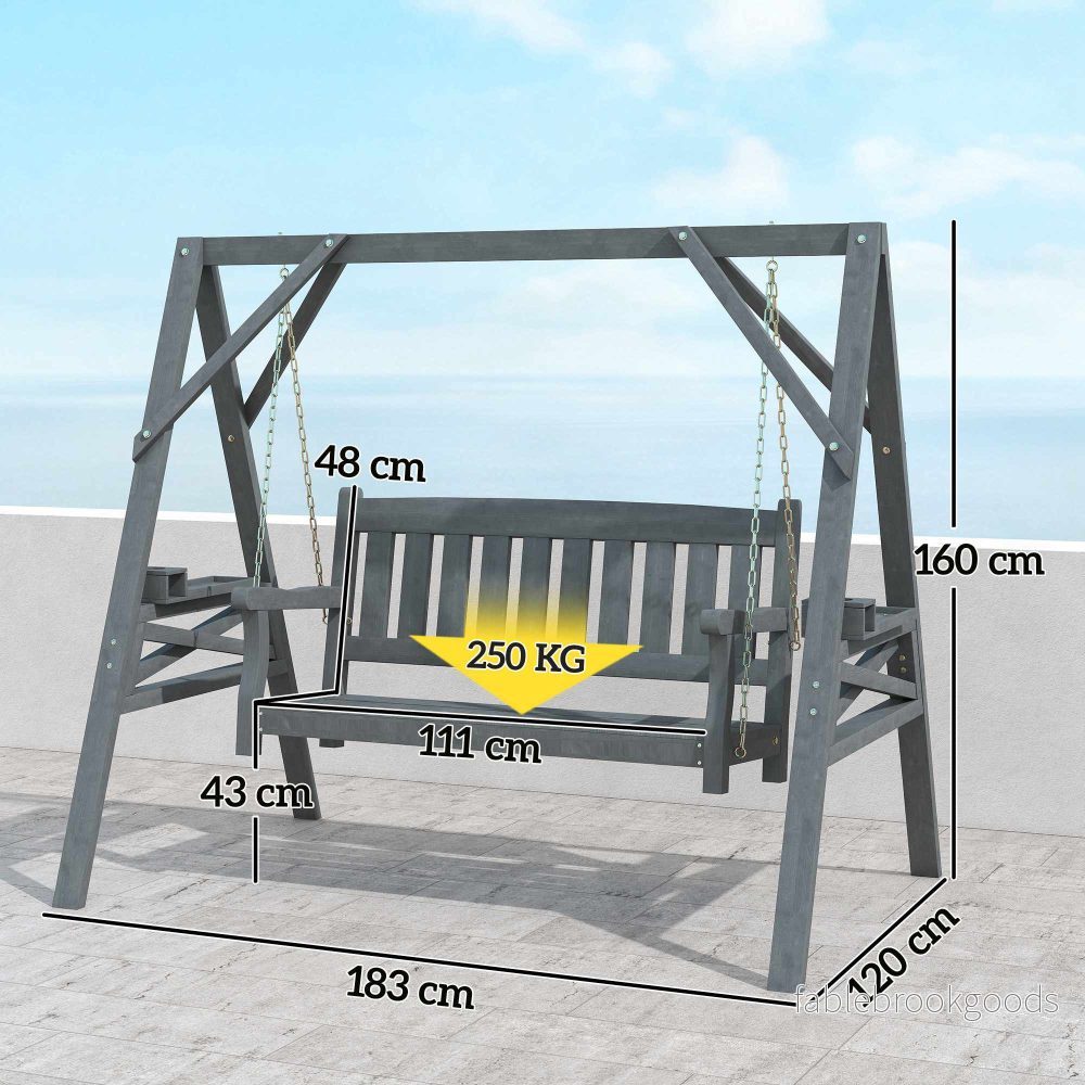Gungstol i trä för 2 personer, ergonomisk, grå, 250 kg kapacitet - Bild 3
