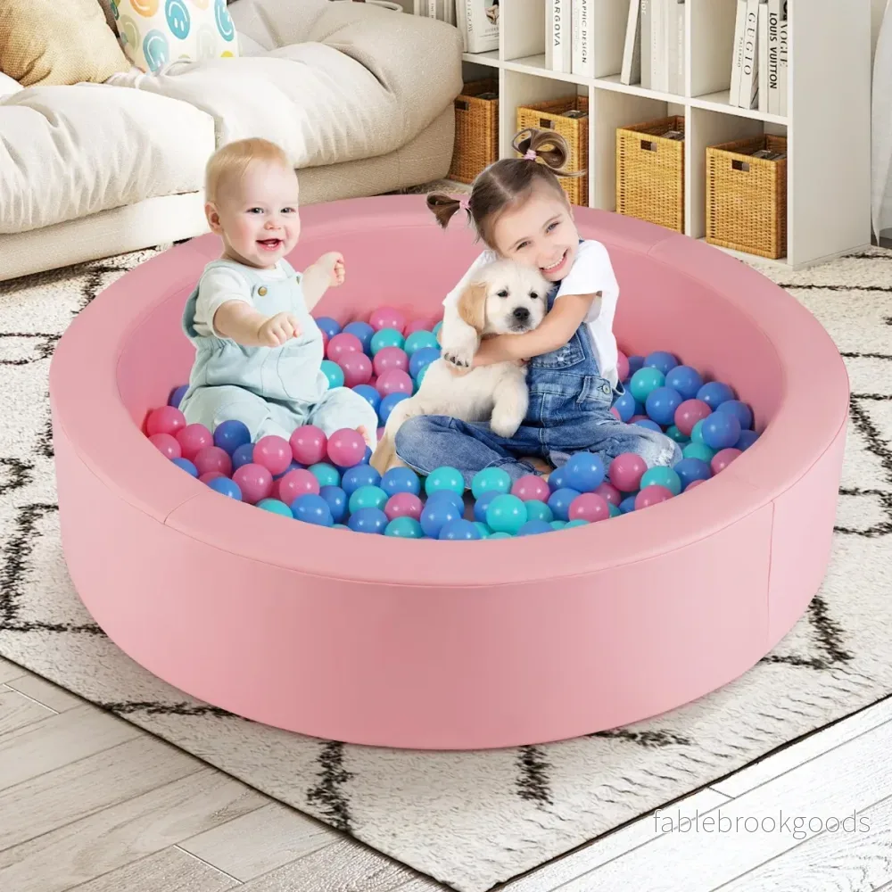 Babybollhav – med oceanbollar och tvättbart konstläderöverdrag Bollbassäng – 200 Ø 105 – Rosa - Bild 3