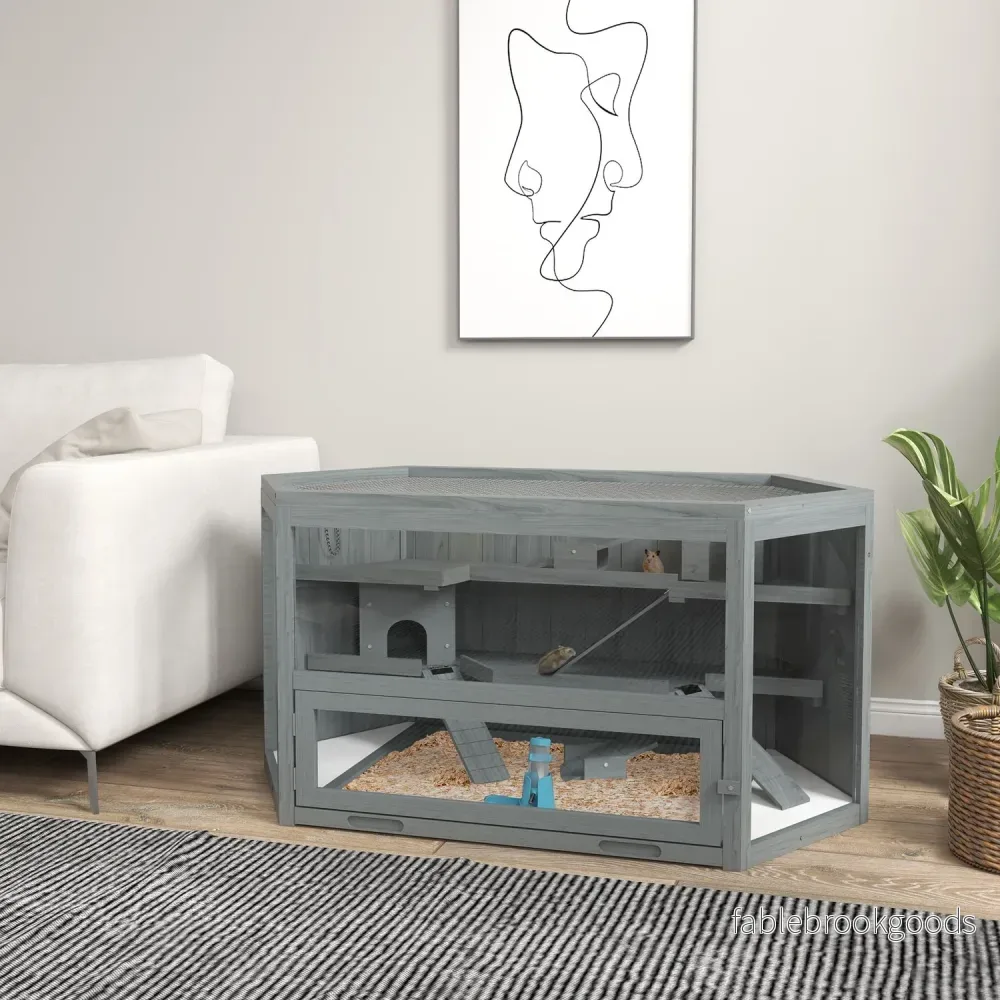 Sexkantig trägnagarbur med fällbart lock, 115x60x55 cm - Bild 2