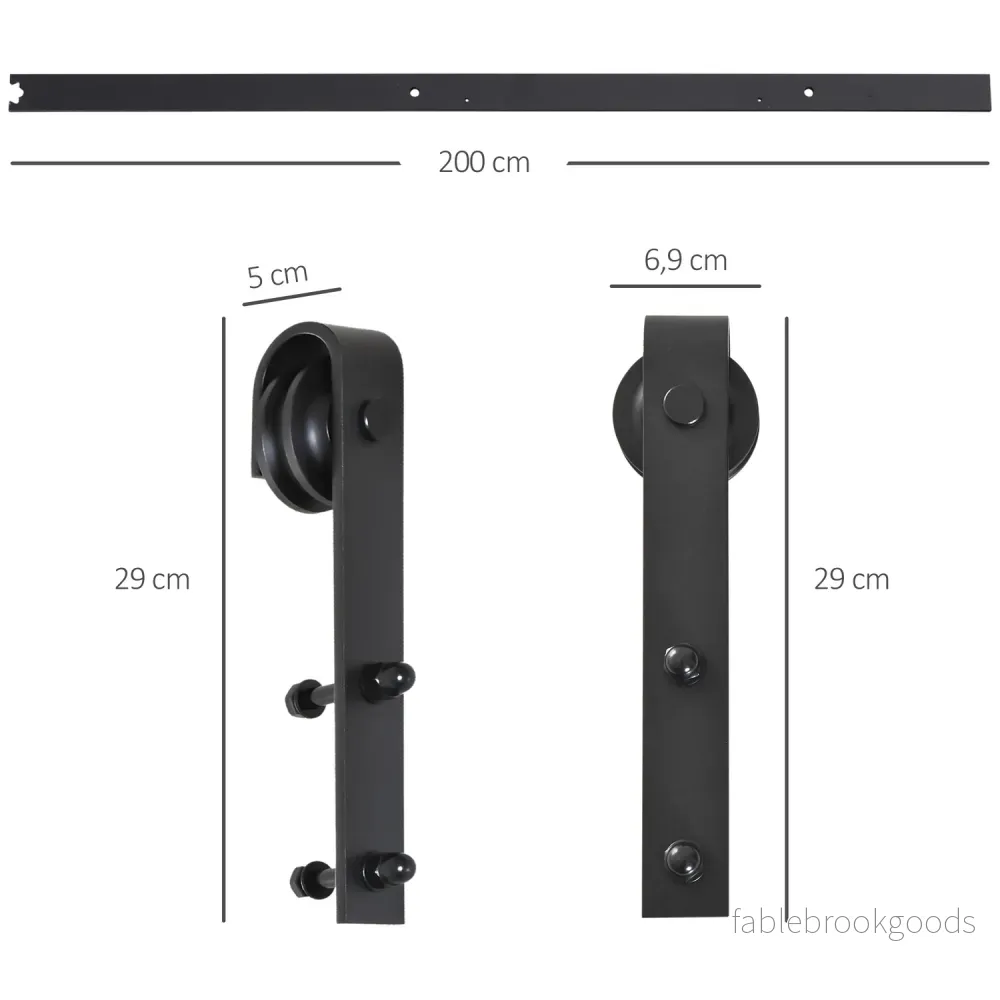 Skjutdörrsbeslag Set – 200cm Kolstål Svart - Bild 3