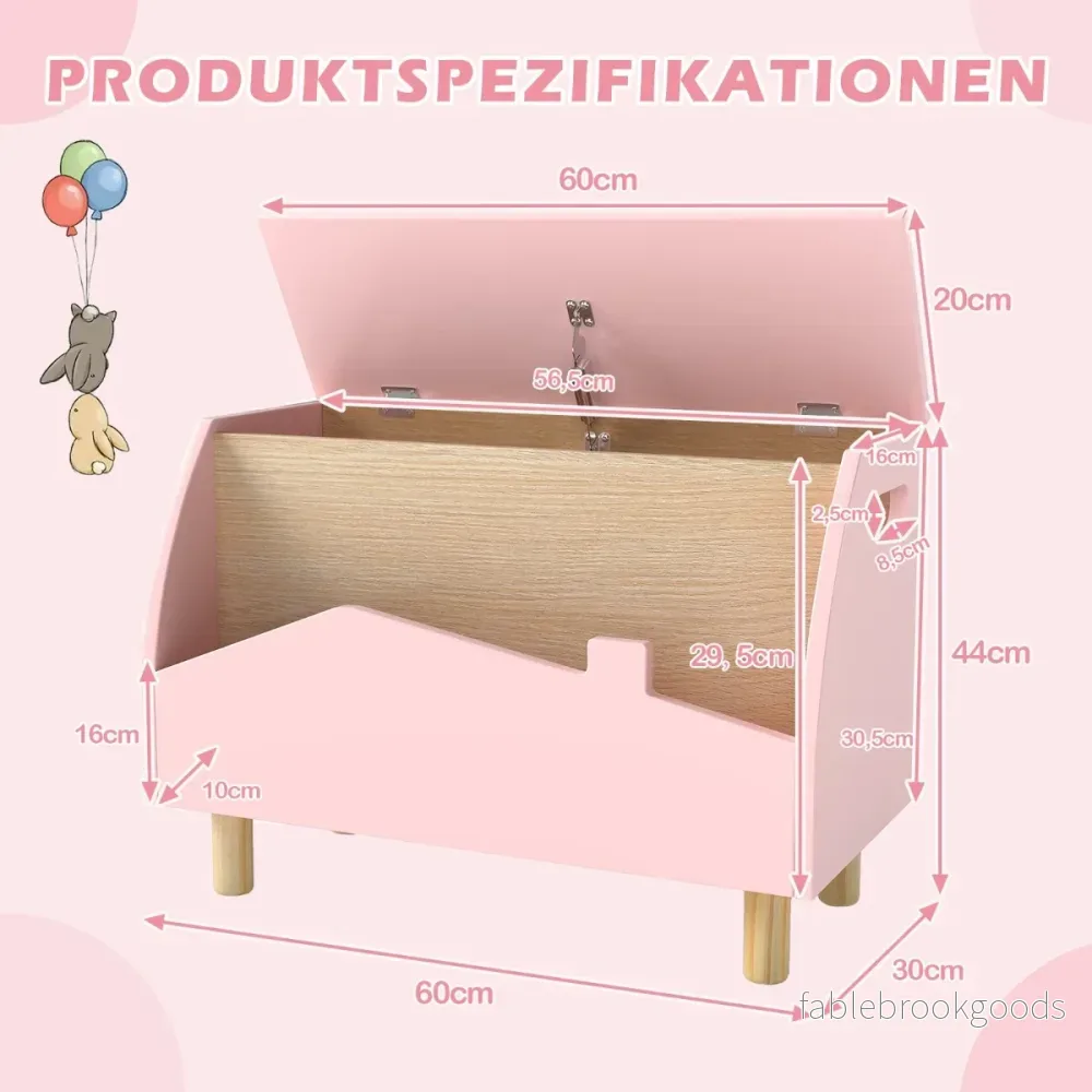 Leksakslåda – i trä med hyllplan lock – 60 x 30 x 44 cm – Rosa - Bild 2