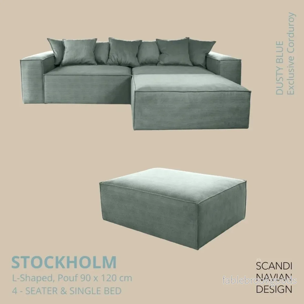 Stockholm L- Shaped sofa/single bed Exclusive Corduroy Dusty Blue removable & washable cover Stockholm L- Shaped sofa/single bed Exclusive Corduroy Dusty Blue removable & washable cover