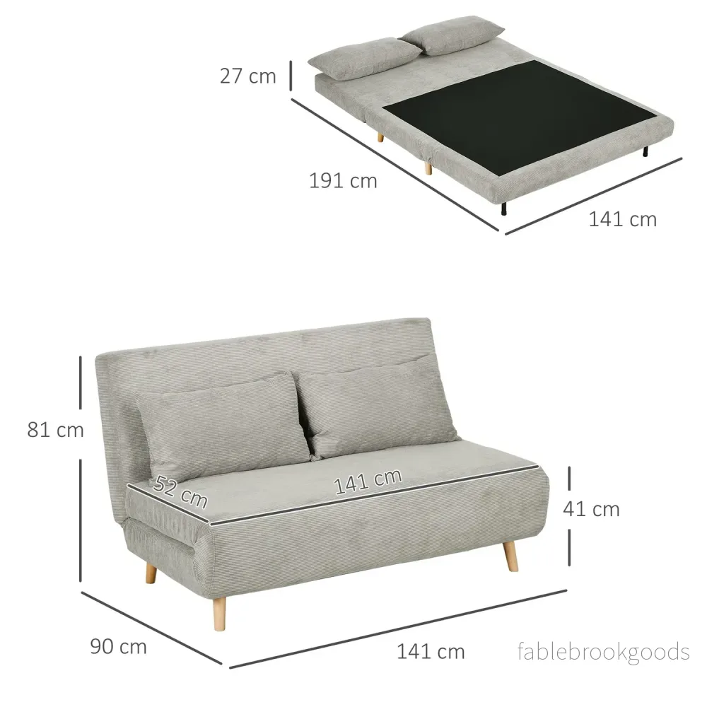 Grå sammetsbäddsoffa med justerbart ryggstöd, 141cm - Bild 3