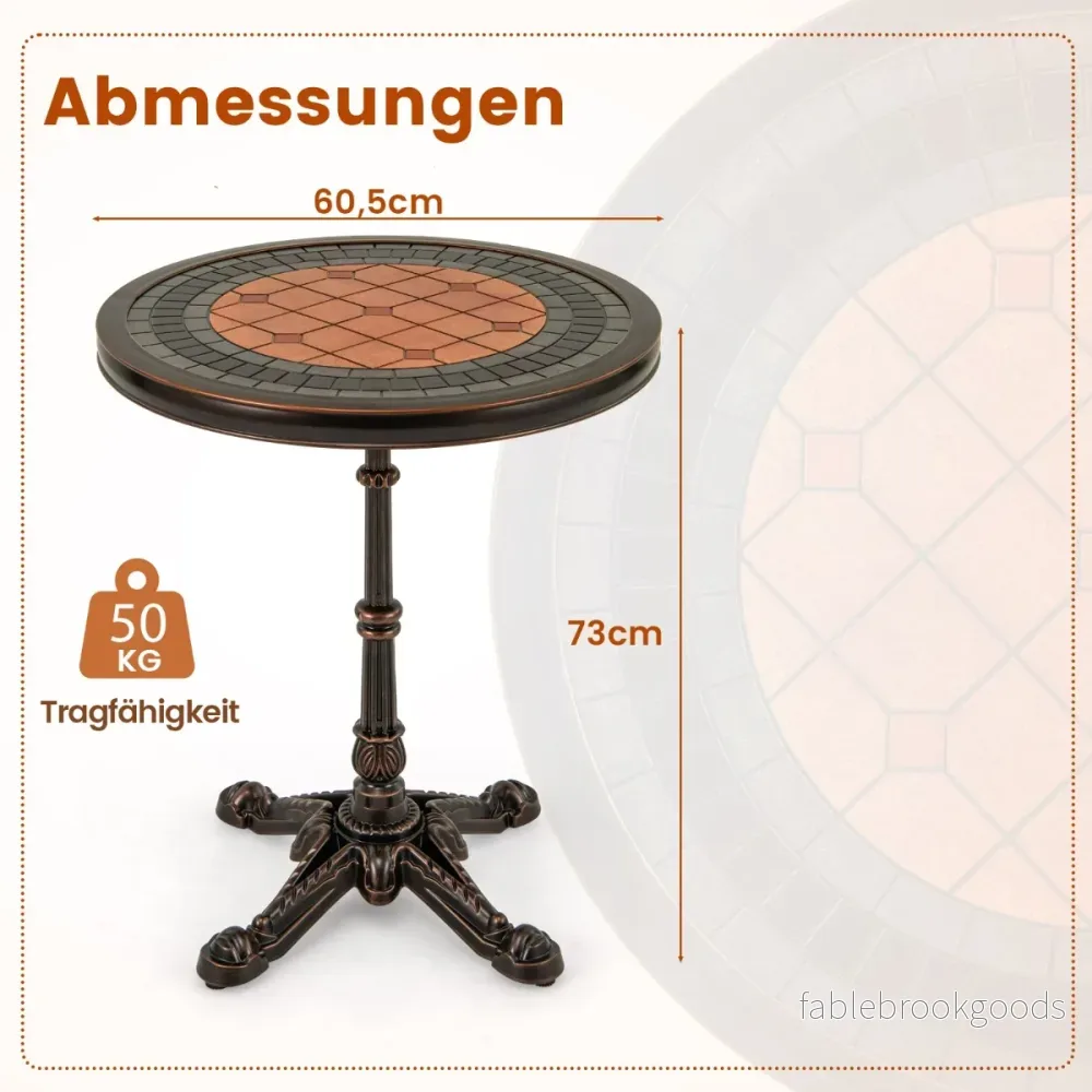 Trädgårdsbord – i aluminiumgjutning Väderbeständigt balkongbord Runt bistrobord Terrassbord – Brons - Bild 2