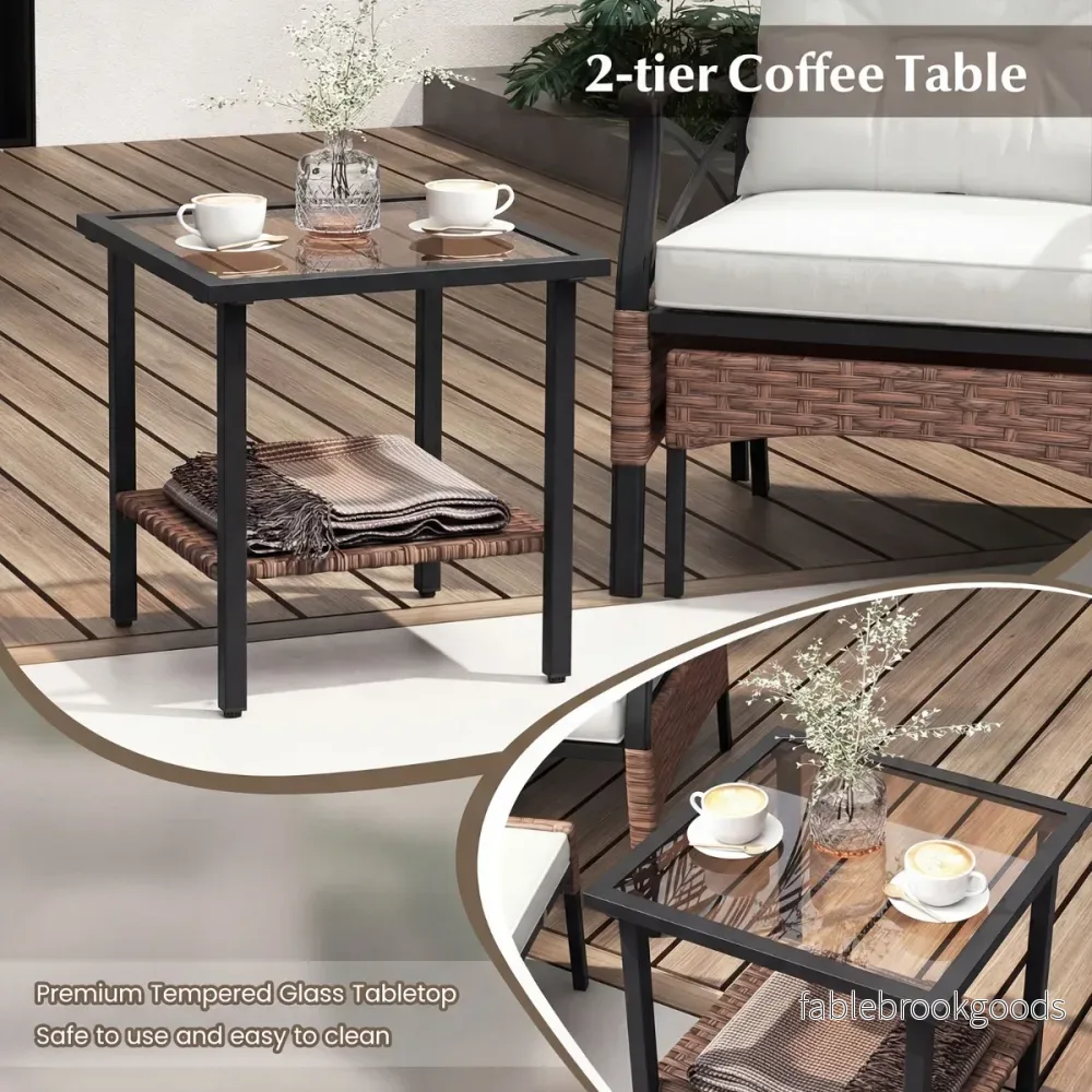 teiliges – Terrassenmöbel Set aus Korbgeflecht Outdoor Rattanstühle mit Ottomanen – 5 – Beige - Bild 2