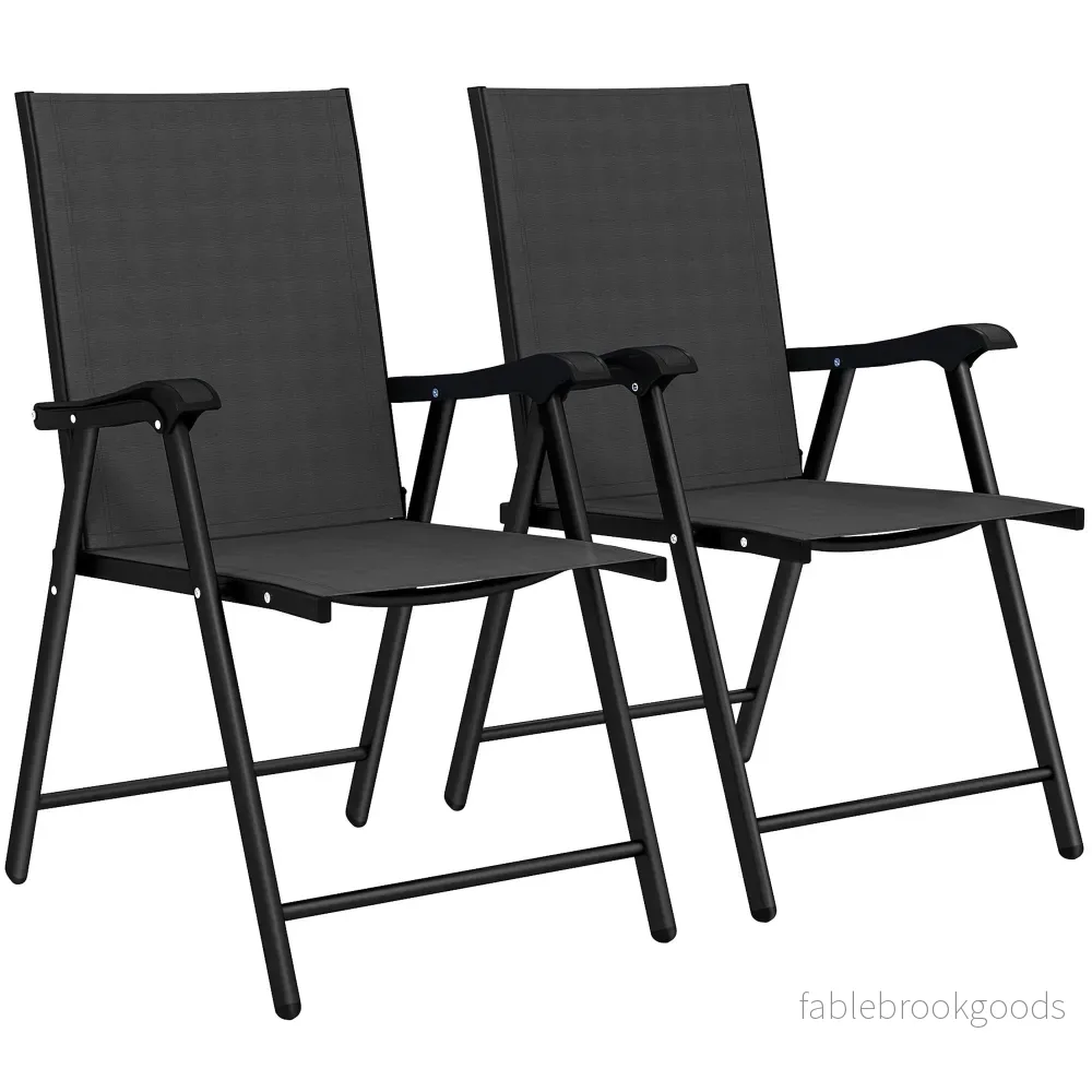 Hopfällbara trädgårdsstolar, set om 2, stål och textil, svart