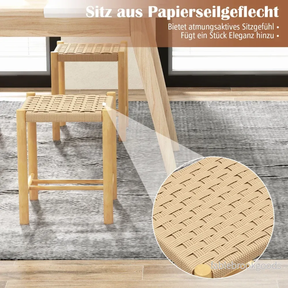 Matsalspallsset – ram av gummiträ och sits vävt papper – 36 x 36 x 45 cm – Natur - Bild 2