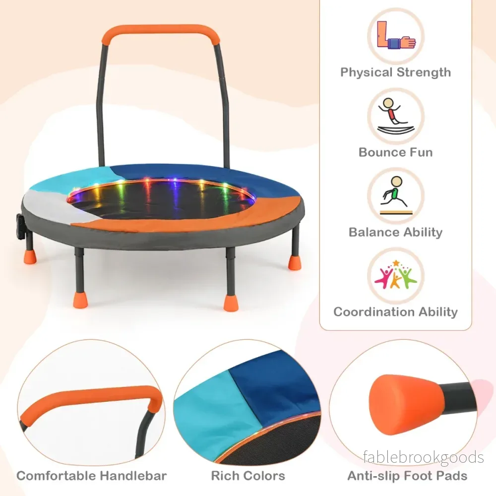 Barntrampolin – Med LED Belysning Och Handtag Väska Mini Mörkblå – Ø 90 Cm – Marinblå - Bild 3