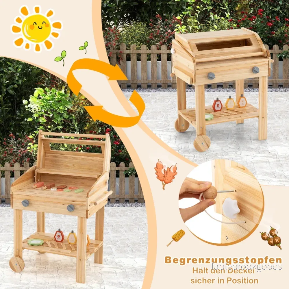Barns – Grill Lek Set med Mat och Verktyg Tillbehör Köksset – Natur - Bild 2