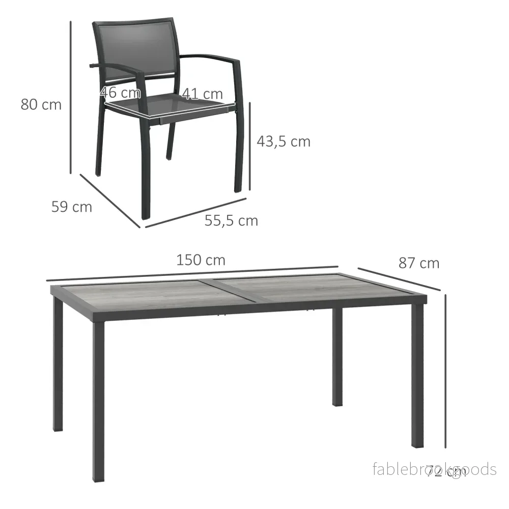 5-delad uteplats sittgrupp – Mörkgrå Mesh stolar och bord - Bild 3