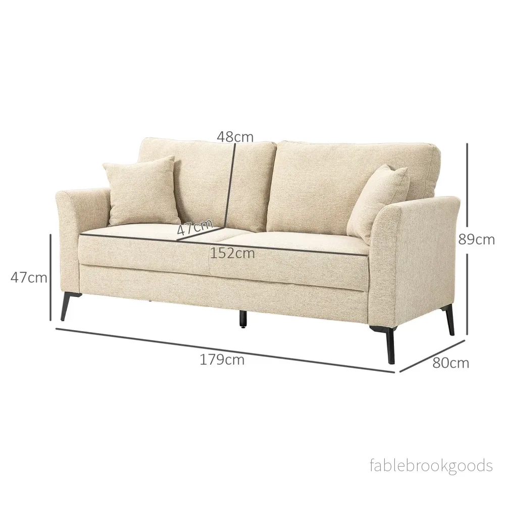 2-sits linnesoffa, metallben, beige klädsel - Bild 3