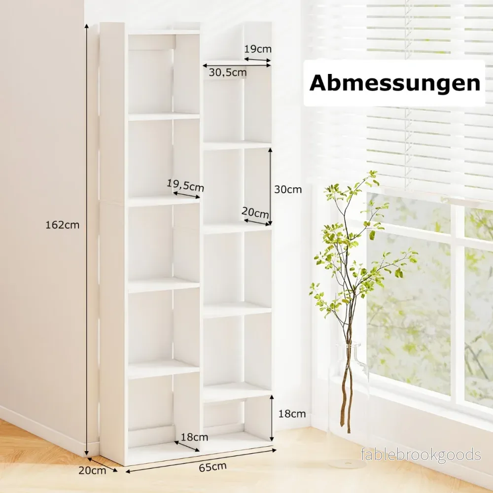 vånings – bokhylla displayställ med anti tipp säkringar, trädformad stående – 12 65 x 20 x 162 cm – Vit - Bild 2