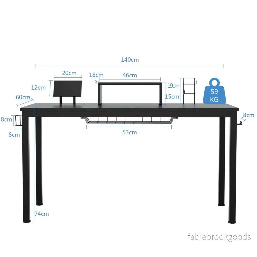 Spelbord – med bildskärmshylla – 140 cm 155 x 60 x 94 cm – Svart - Bild 2