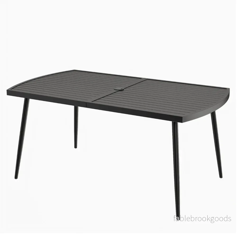 Gårdsbord – Utomhusmatbord För Personer Balkongbord Av Metall Med Parasollhål – 160 x 90 cm 6 4 cm – Svart