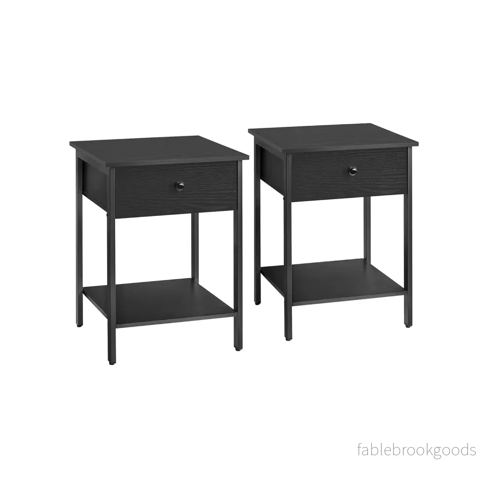Nachtkastje – Set van 2 – Met Lade en Plank – Industrieel Design – Ebbenzwart Nachtkastje – Set van 2 – Met Lade en Plank – Industrieel Design – Ebbenzwart