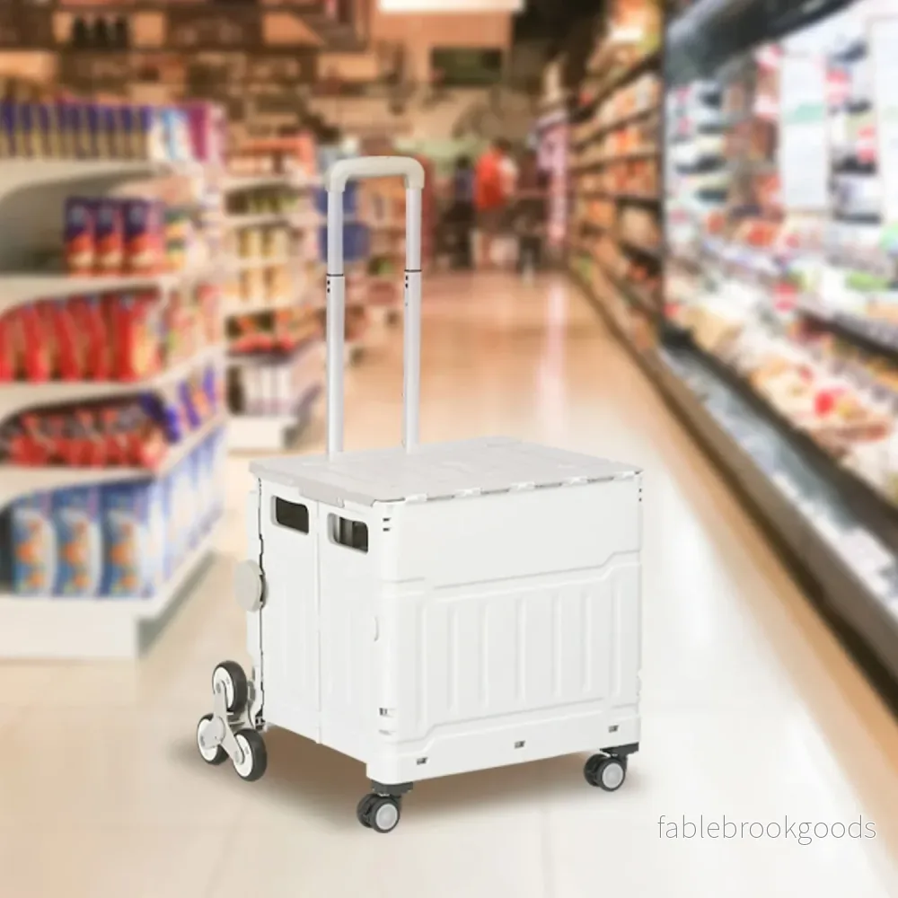 Fällbar shoppingvagn, teleskophandtag, trappklättring, 80 kg kapacitet, vit - Bild 2
