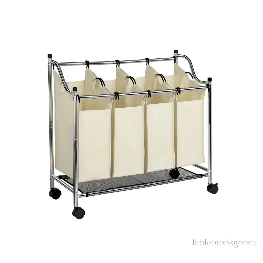 Tvättkorg på hjul – 4 avtagbara fickor – Beige Tvättkorg på hjul – 4 avtagbara fickor – Beige