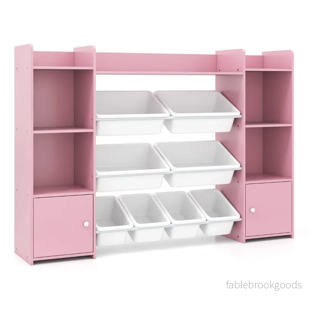Hög – leksaksskåp stegs barnhylla med uttagbara lådor och bokhylla – 4 8 142 cm – Rosa