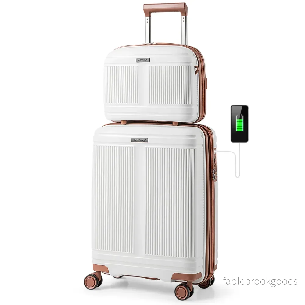 delat – bagageset inklusive 20" handbagageväska och 14" kosmetikväska PP hårdskalväska – 2 – Vit