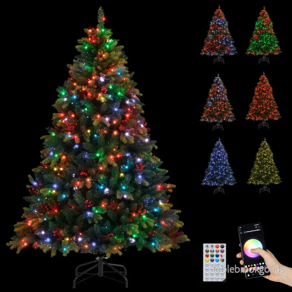 Konstgjord – julgran med APP styrda flerfärgade RGB lampor – 370 180 cm – Grön - Bild 3