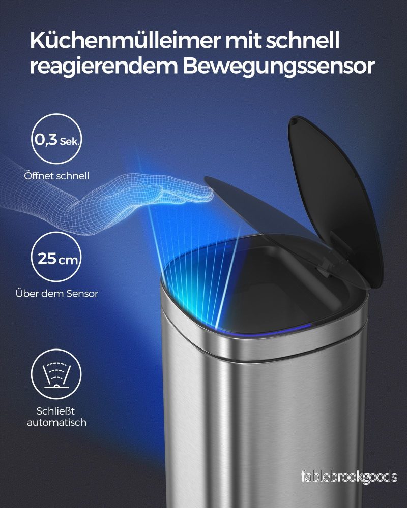 Soptunna med rörelsesensor 50 L silver - Bild 3