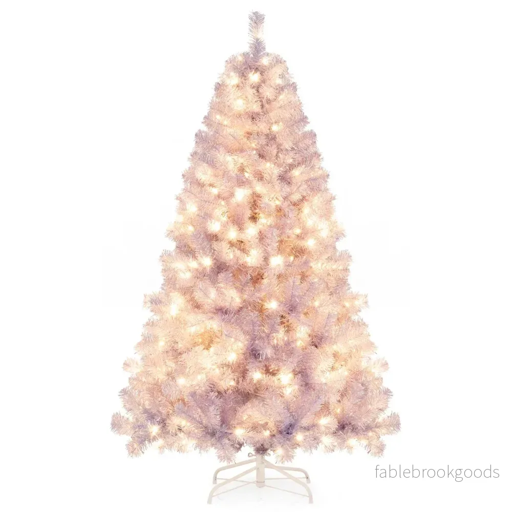 Konstgjord – julgran med belysning, varmvita LED lampor, violett – 180 cm – Lila