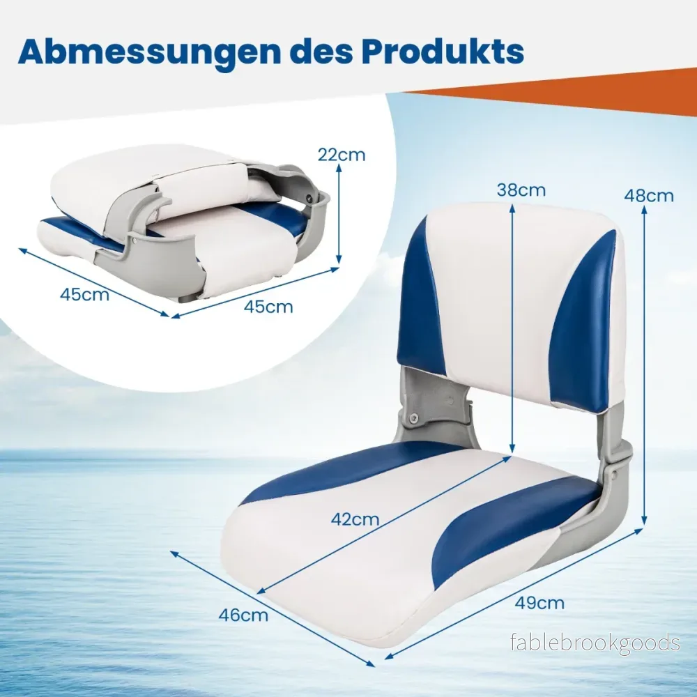 pack – Fällbar Båtstol med Skumkuddar Polstrad Styrestol – 2 – Blå och vit - Bild 2