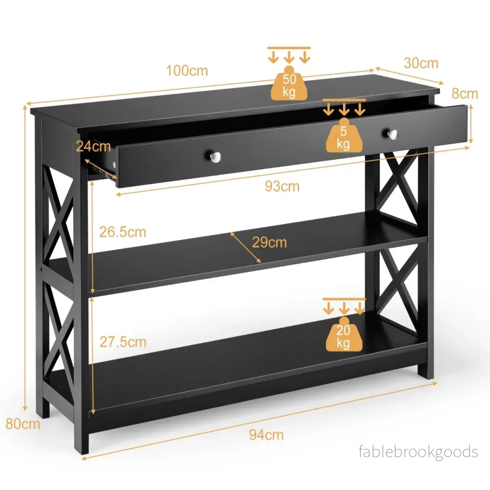 vånings – konsolbord med låda Hallbord av trä – 3 100 x 30 x 80 cm – Svart - Bild 2