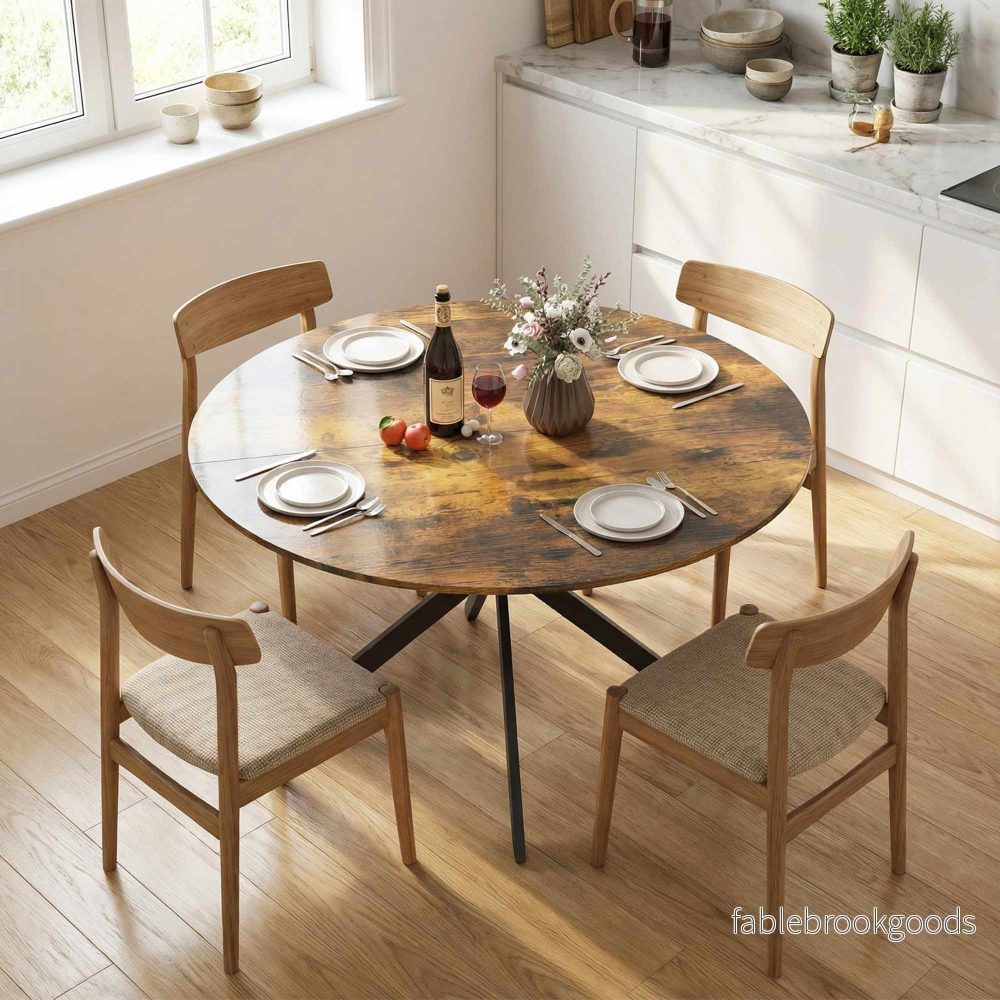 Runt matbord, träliknande, plats för 4, justerbara fötter - Bild 2