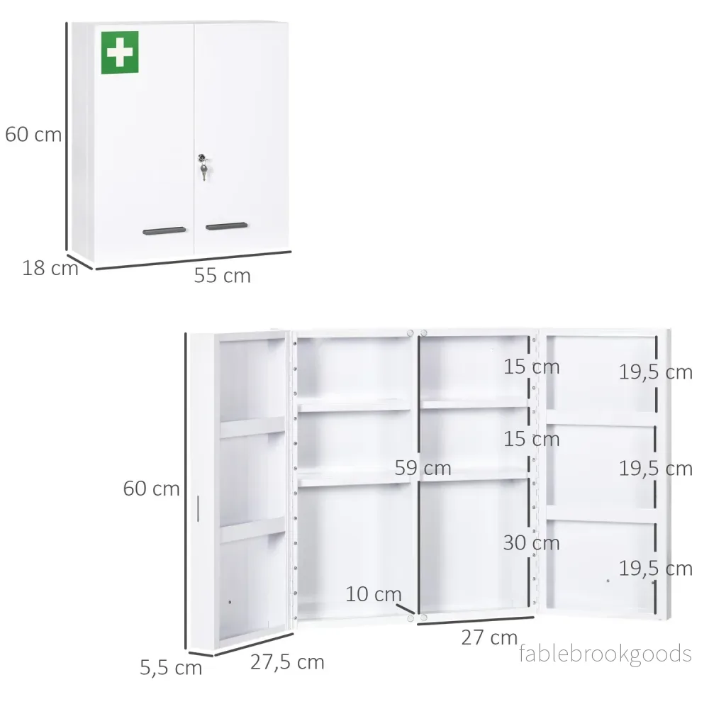 Väggmonterat medicinskåp, stål, vit, 6 hyllplan - Bild 3