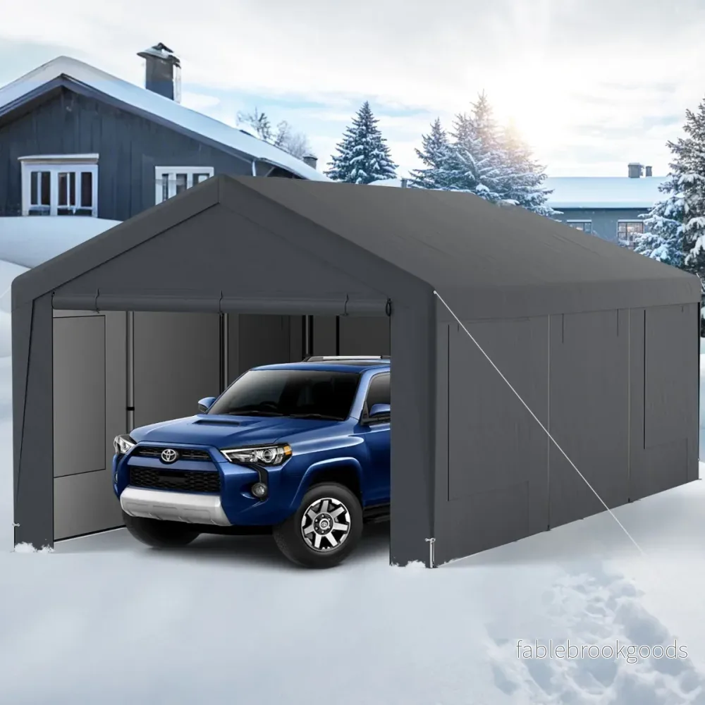 Carport – tältgarage med avtagbara sidoväggar och rullportar betes – 8 – Svart - Bild 3
