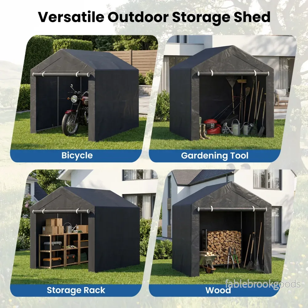 Utrustningsskåp – garageförrådstält med upprullbar dragkedjedörr och metallpluggor, – / 6 220 x 160 x 174 cm - Bild 3