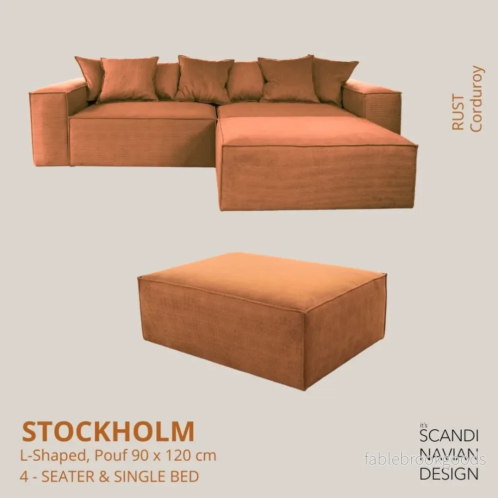 Stockholm L- Shaped sofa/single bed Corduroy Rust removable & washable cover - Bild 2