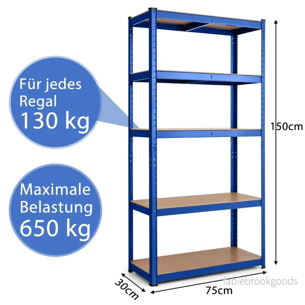 Förvaringsställ – med nivåer metallram Metallhylla upp till Lastkapacitet – 5 650 kg 75 x 30 x 150 cm – Blå - Bild 2