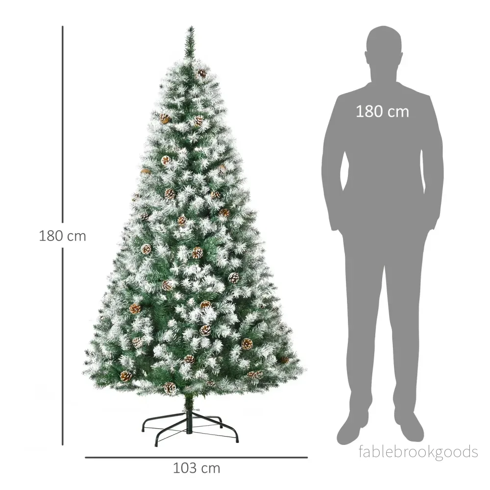 180 cm konstgjord julgran, snöig, 800 tips, hopfällbar bas - Bild 3