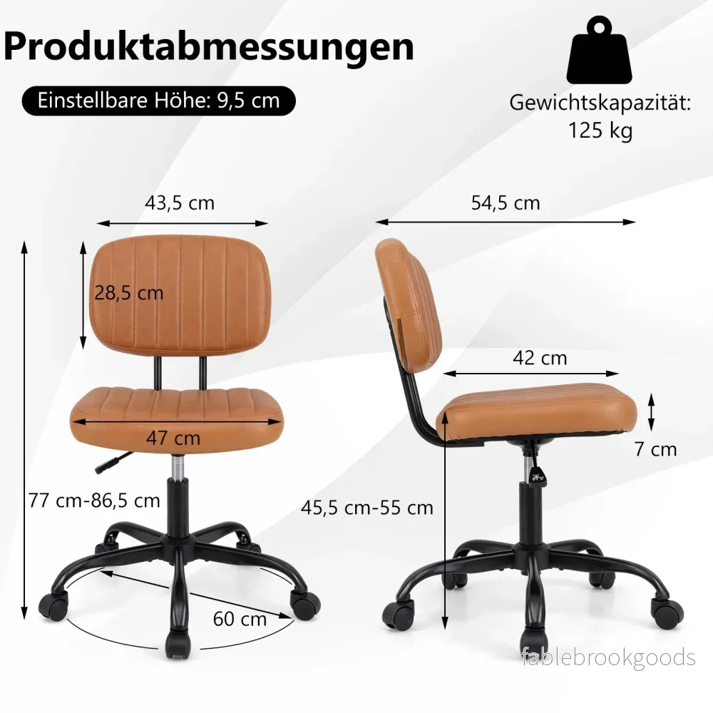 Ergonomisk – kontorsstol med hjul Armfri skrivbordsstol Polstrad snurrstol – Brun - Bild 2