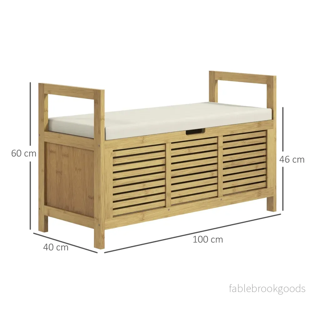 Bambu Skoförvaringsbänk med fällbart lock – 100x40x60 cm - Bild 3