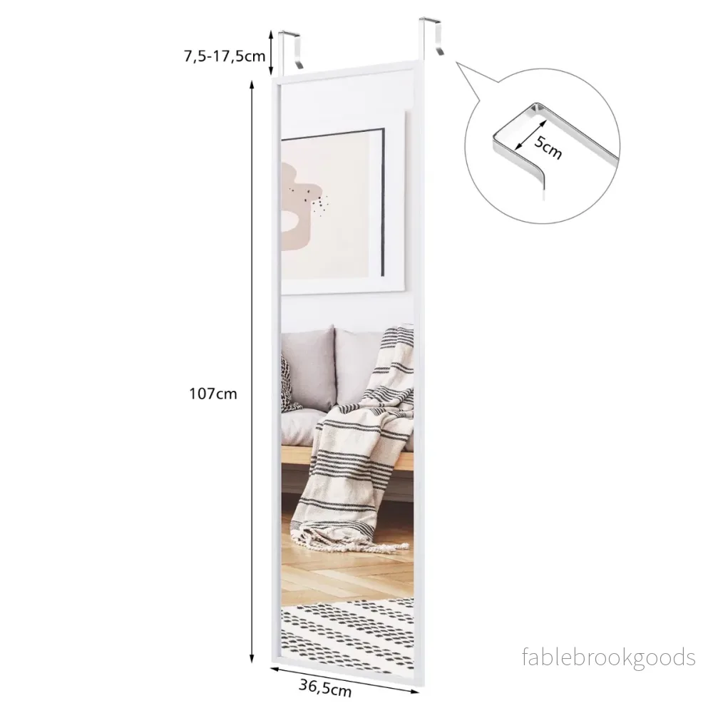 Hellängdsspegel – Väggspegel Dörrspegel Hängspegel – 36,5 x 1,5 x 107 cm – Vit - Bild 3