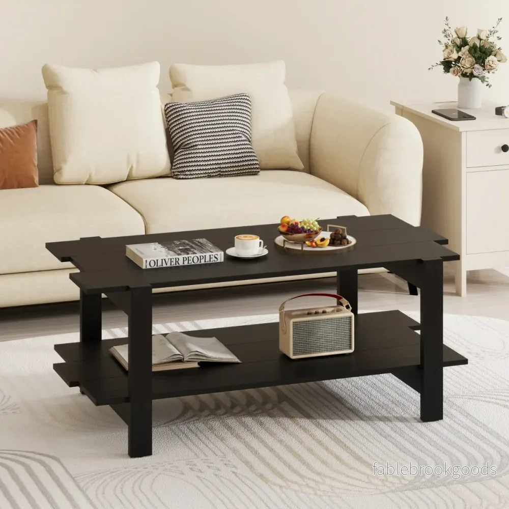 stegs – soffbord med förvaring, kaffebord, rektangulärt sidobord, accentbord – 2 – Svart - Bild 3