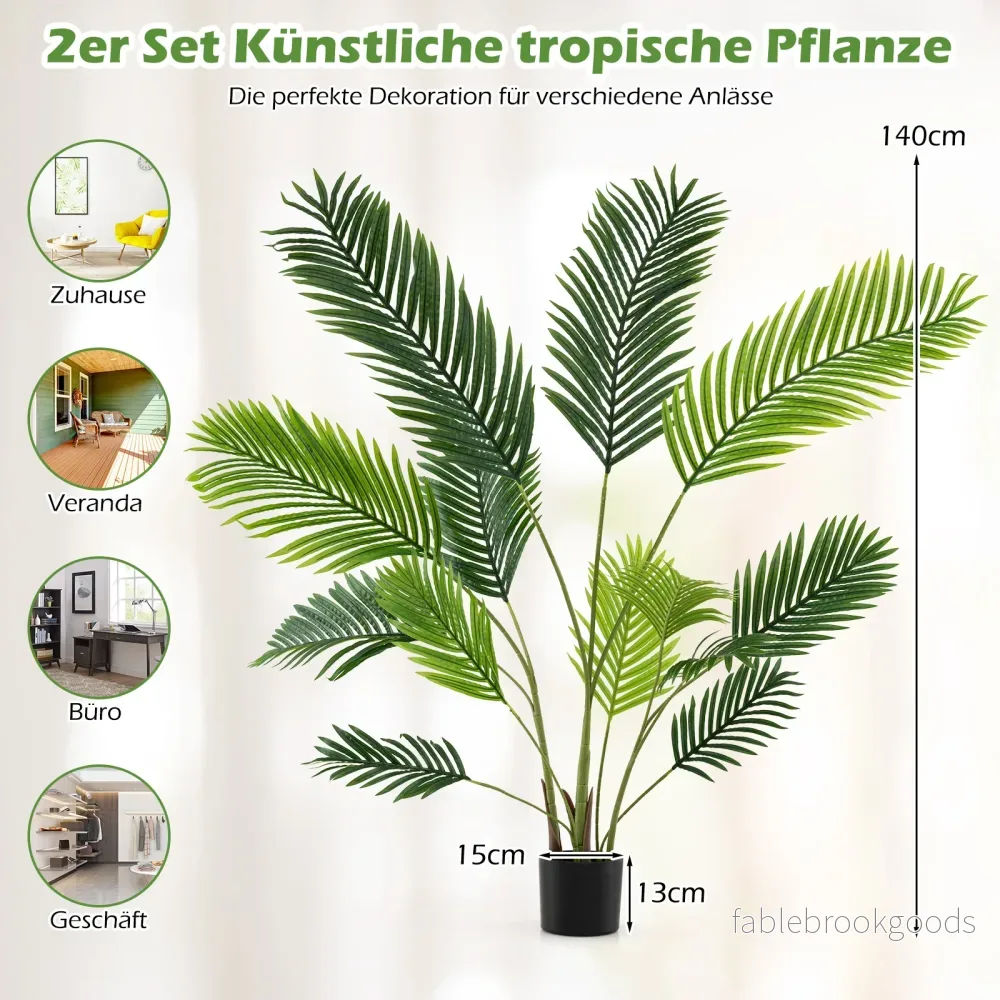 pack – Konstgjord Areca Palm Konstväxt i kruka med gröna blad – 2 140 cm – Grön - Bild 2