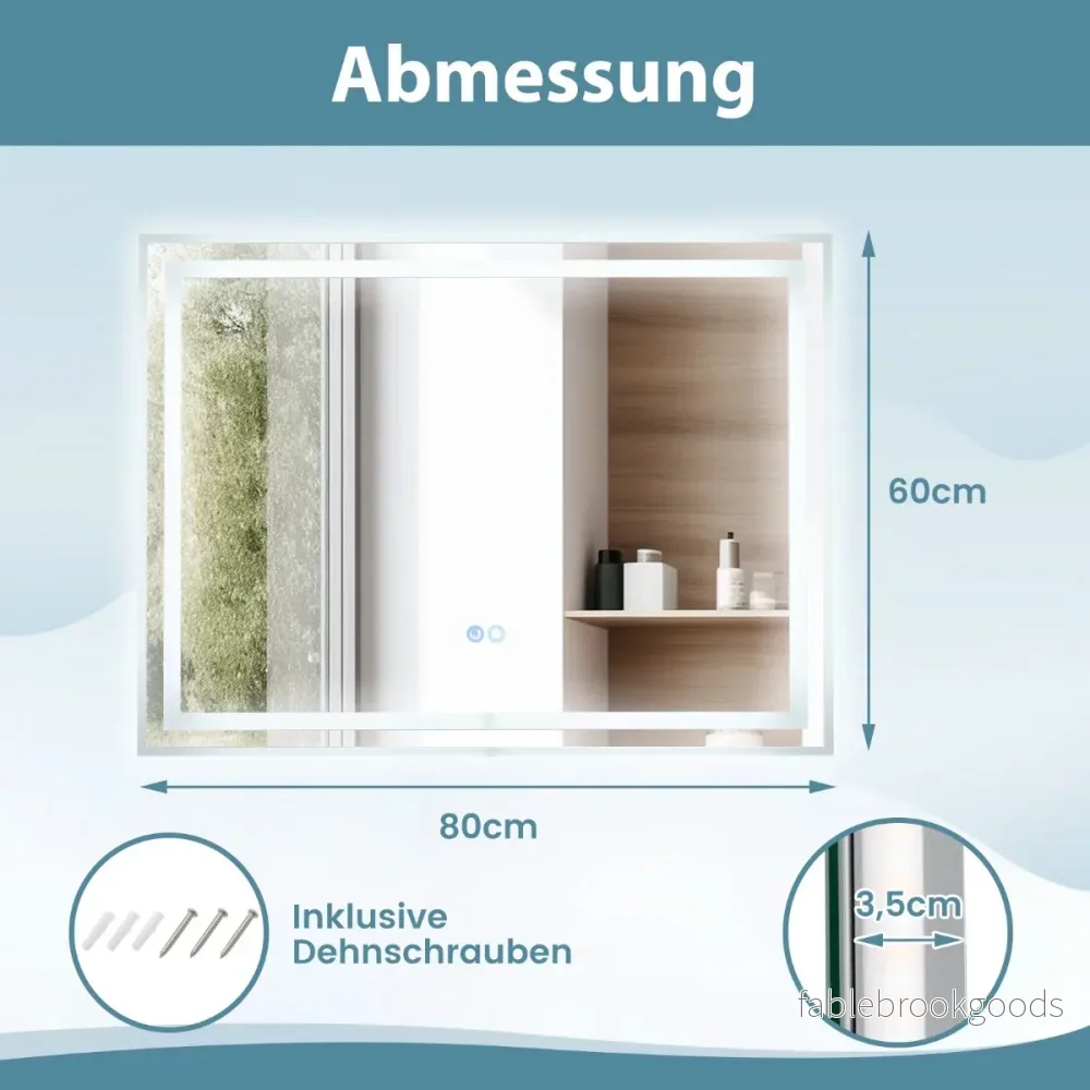 LED Badrumsspegel – med belysning Anti dim rektangulär – 80 x 60 cm – Silver - Bild 2