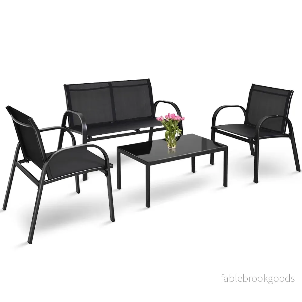 delat – utemöbler set trädgårdsmöbler lounge sittgrupp – 4 – Svart - Bild 3