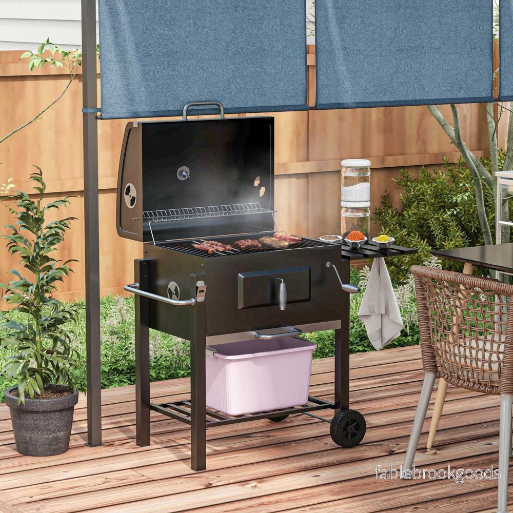 Charcoal BBQ Grillvagn, svart rostfritt stål, 113x65x108 cm - Bild 2