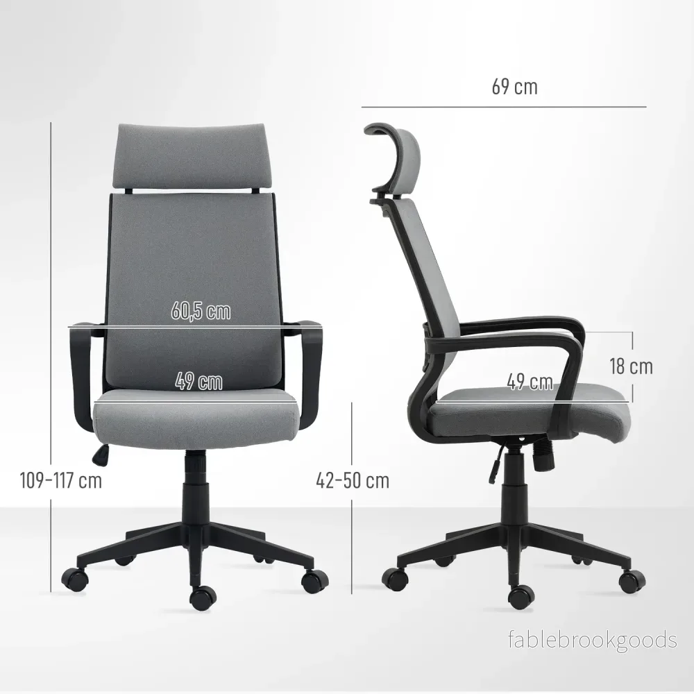 Kontorsstol med justerbar höjd, hjul, armstöd, grå - Bild 3
