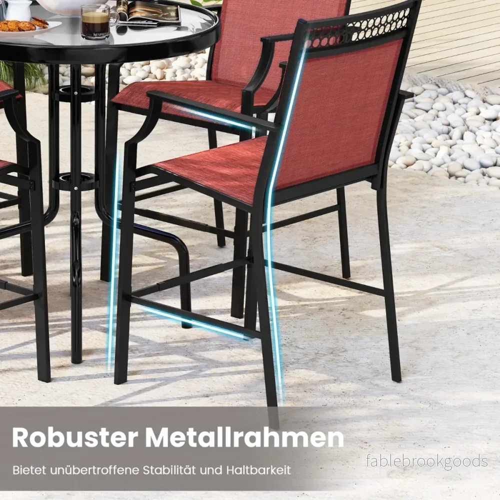 Set – med trädgårdsstolar snabbtorkande tyg, höga uteplatsstolar, balkongstolar röda – 2 – Röd - Bild 2